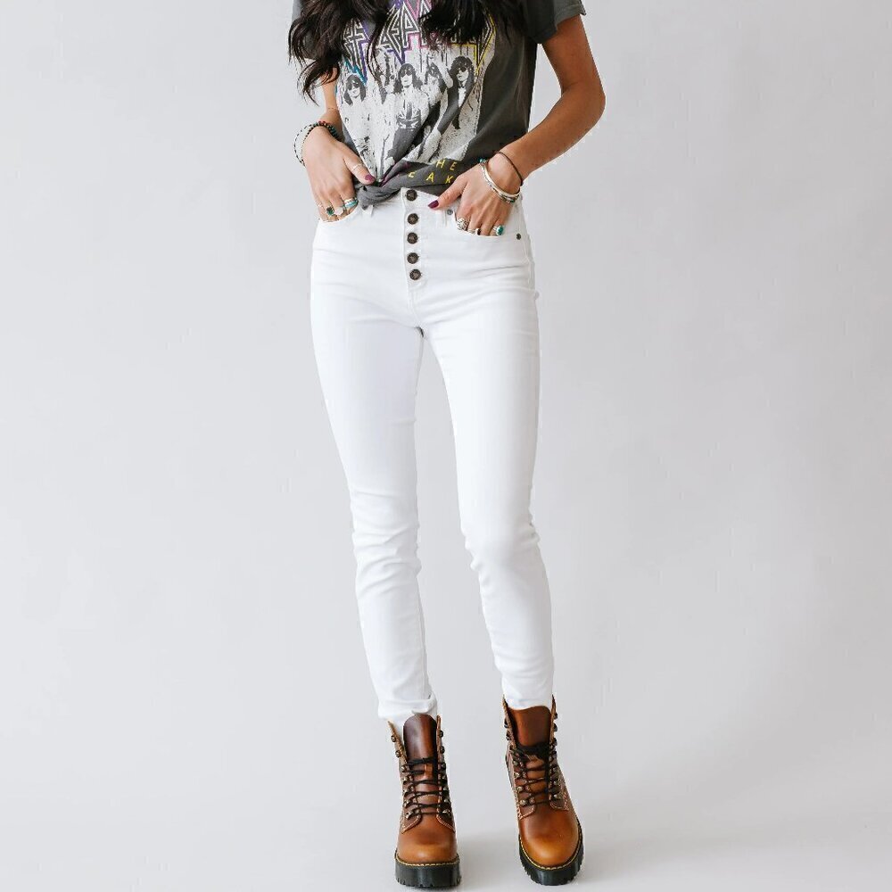 Kancan Roll It Out High Rise Button Fly Skinny in White 0/23